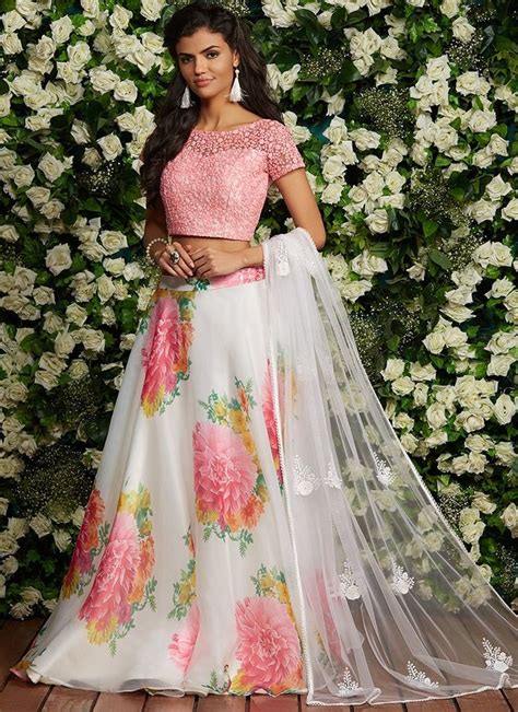 Pink And White Floral Organza Lehenga Organza Lehenga Lehenga