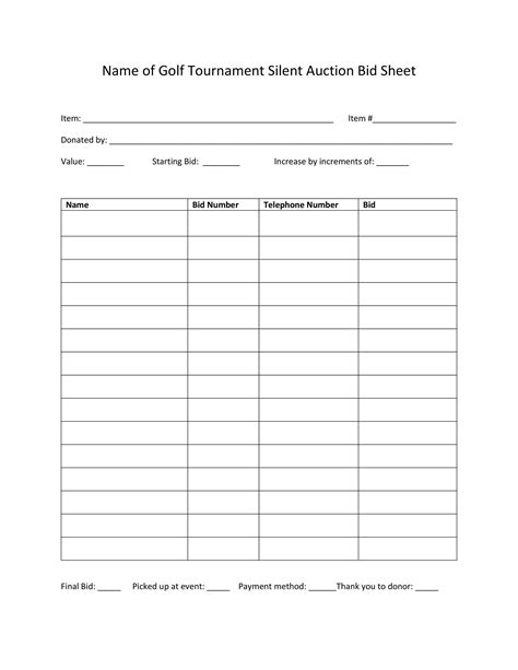 40 Silent Auction Bid Sheet Templates Word Excel ᐅ TemplateLab