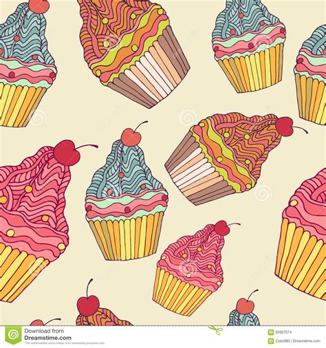 Seamless Pattern Of Cupcakes Stock Illustration Illustration Of