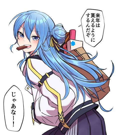 Safebooru 1girl Absurdres Bag Blue Hair Chocolate Delinquent Hair Bun