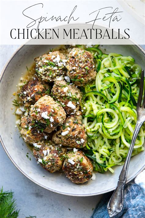 Spinach Feta Chicken Meatballs With Lemon Dill Sauce