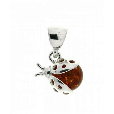 Pendentif Coccinelle En Ambre Et Argent Ref