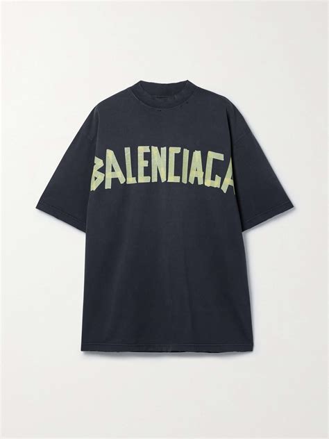 Balenciaga Oversized Distressed Printed Cotton Jersey T Shirt Net A