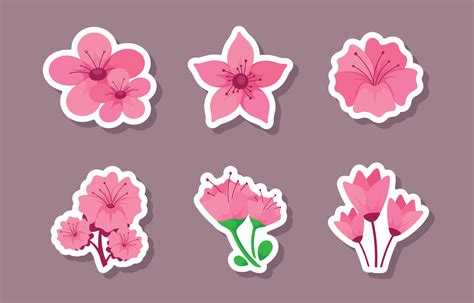 Cherry Blossom Sticker Set Vector Art At Vecteezy