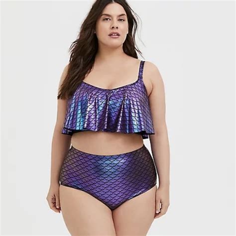 Torrid Swim Torrid Purple Iridescent Mermaid Wireless Flounce Bikini Top Swim Brief Poshmark