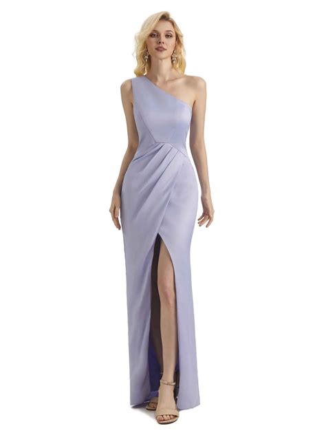 Sexy Soft Satin Slit One Shoulder Long Mermaid Formal Prom Dresses