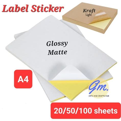 Label Sticker Paper A4 2050100 Sheets Matte Glossy Kraft Shopee