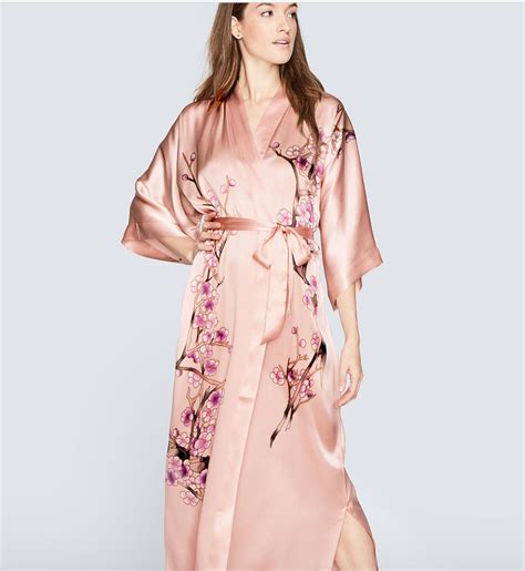 Kim Ono Handpainted Cherry Blossom Kimono Robe Satin Kimono Robe