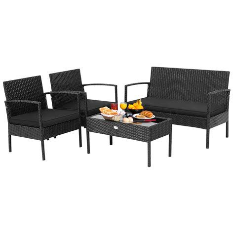 Gymax Fashion 4pcs Rattan Patio Conversation Set Outdoor Wicker