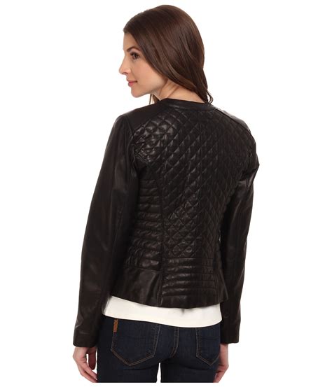 Cole Haan Collarless Moto Diamond Quilted Leather Jacket In Black Lyst