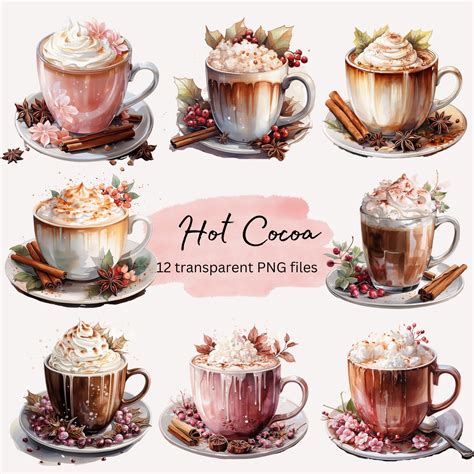 Hot Cocoa Clipart Watercolor Bundle Transparent PNG Winter Etsy