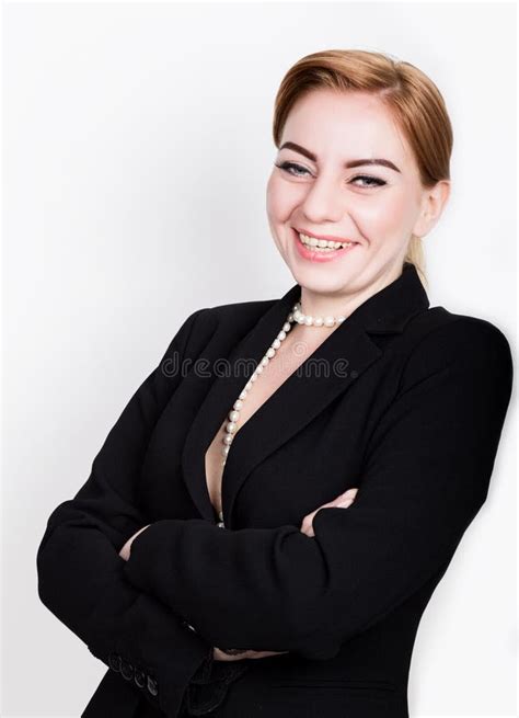 Attractive And Energetic Business Woma In A Suit On Naked Body Stock