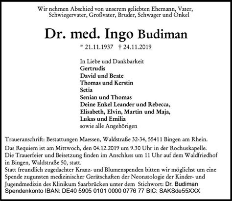 Traueranzeigen Von Ingo Budiman Vrm Trauer De