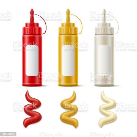 Plastic Sauce Bottles Realistic Mayonnaise And Mustard Containers Dispensers Ketchup Isolated