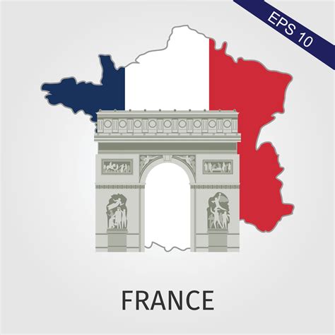 Map of France with world famous landmarks in paper cut style vector ...