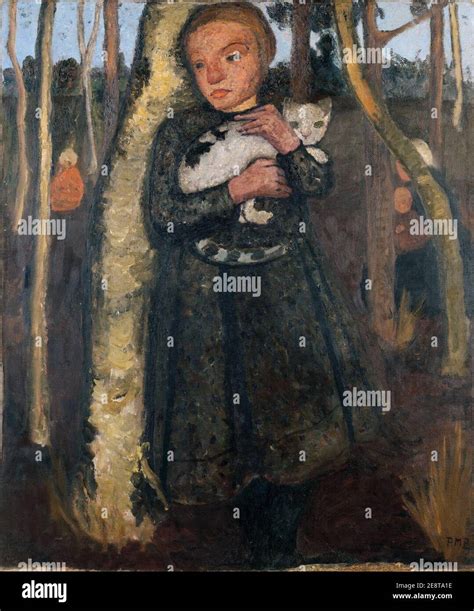 Paula Moderson Becker M Dchen Im Birkenwald Mit Katze Ca Stock