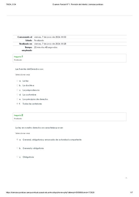 Examen Parcial N Revisi N Del Intento Ciencias Juridicas Comenzado