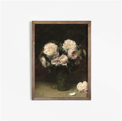 Moody Dark Roses Painting Vintage Flower Print French Country Decor