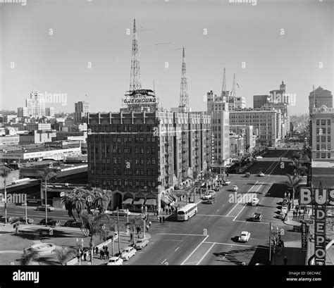 1950s View Of Downtown And Greyhound Bus Station San Diego Ca Usa Stock