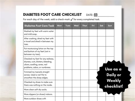 Diabetes Foot Care Checklist Diabetic Foot Care Guide Feet Care Log