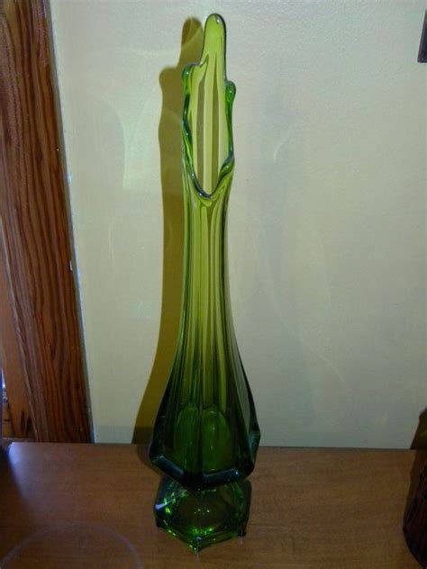 Vintage Viking Glass Green Footed Art Glass Vase By Jjmartz