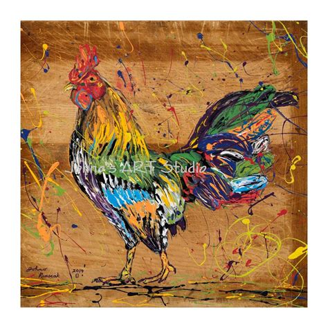 Rooster Art Chicken Art Noodles to Rooster Chicken Painting - Etsy