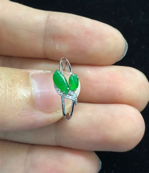 Emerald Jadeite Ring Natural Ice Species Leaf Shape Jadeite Ring With