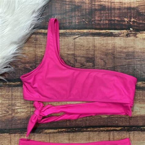 One Shoulder Bikini Pink Swim Suit Gem