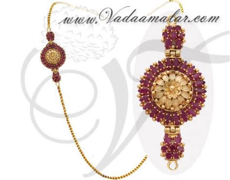 Traditional India Long Chain Full Ruby Stone Mugappu Side Pendants For