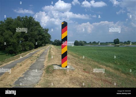 Eisenhuettenstadt, Germany, a border post marks the German border on a ...