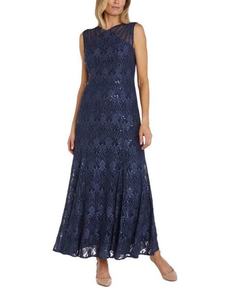 R And M Richards Lace Sequined Cocktail Dress In Blue Lyst