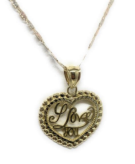 10k Solid Gold Yellow Gold I Love You Heart Pendant Necklace Fran