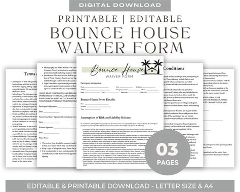 Editable Bounce House Waiver Of Liability Form Bounce House Etsy