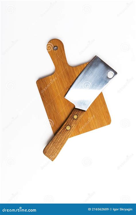 Knife Hatchet And Cutting Board Top View Stock Image Image Of Cutting