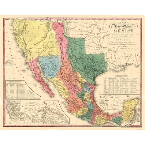 Historic State Map - Texas Mexico - Tanner 1847 - 28.97 x 23 - Vintage
