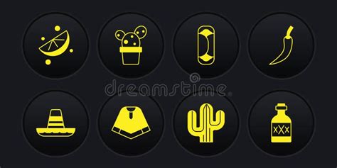 Set Mexican Sombrero Hot Chili Pepper Pod Poncho Cactus Burrito Or Succulent In Pot