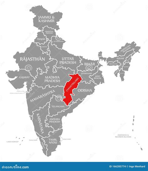 Chhattisgarh Red Highlighted In Map Of India Stock Illustration