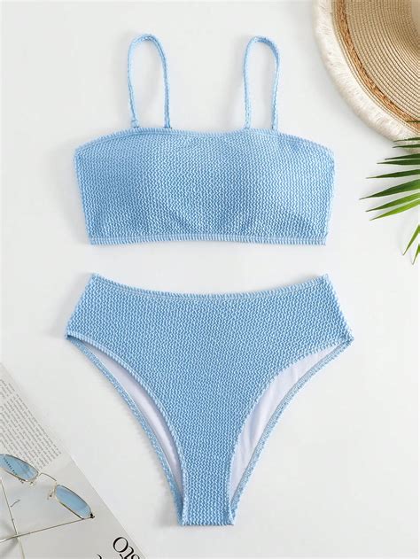 Shein Swim Basics Ba Ador Bikini Liso De Talle Alto Moda De Mujer