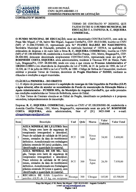 Contrato Assinado Prefeitura Municipal De Augusto Corr A