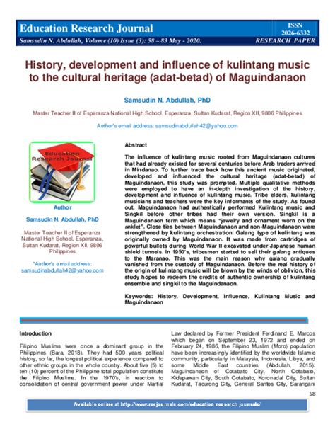 (PDF) History, Development and Influence of Kulintang Music to the Cultural Heritage (Ada-Betad ...