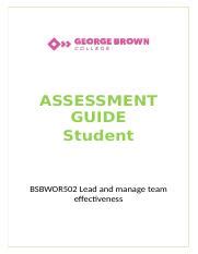 BSBWOR502 Assessment Guide V1 Student Autosaved Docx ASSESSMENT