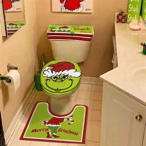 Christmas Decorations Xmas Bathroom Sets Grinchs Decor Toilet Seat