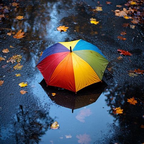 rainbow umbrella outdoors image umbrella rain autumn