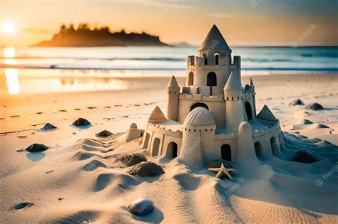 Premium Photo Sand Castle On The Beach At Sunset