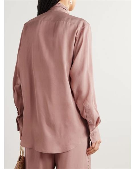 Stella Mccartney Pussy Bow Crystal Embellished Crepe Blouse In Pink Lyst
