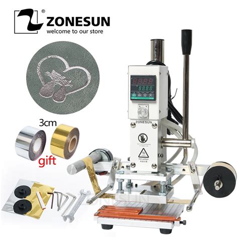 ZONESUN Digital Automatic Leather Hot Foil Stamping Machine Manual Embossing Tool 300W Creasing