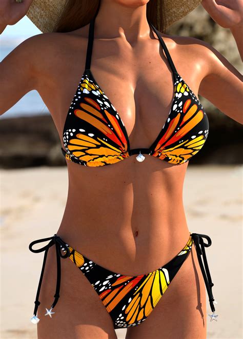 Tie Butterfly Print Orange Bikini Set Modlily Usd