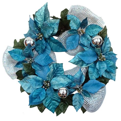 Blue and Sliver Poinsettia Wreath - Walmart.com - Walmart.com