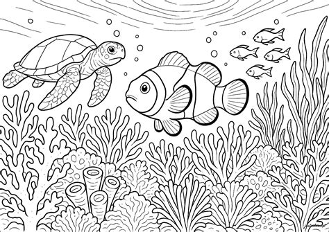 Ausmalbilder Korallenriff - Animiertes Korallenriff - Ausmalbilder von Wasserwelten zum Ausmalen