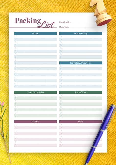 Download Printable Packing List PDF